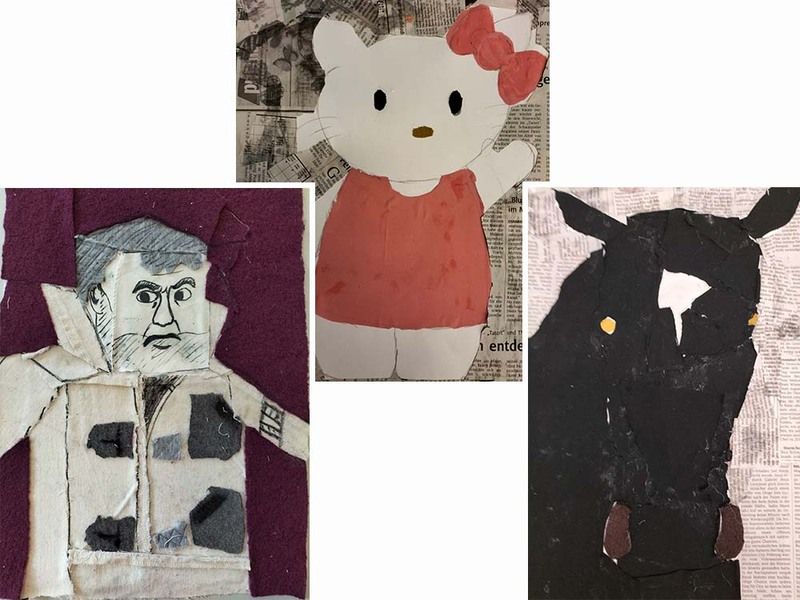 Collage mit Stoff oder Zeitschriften